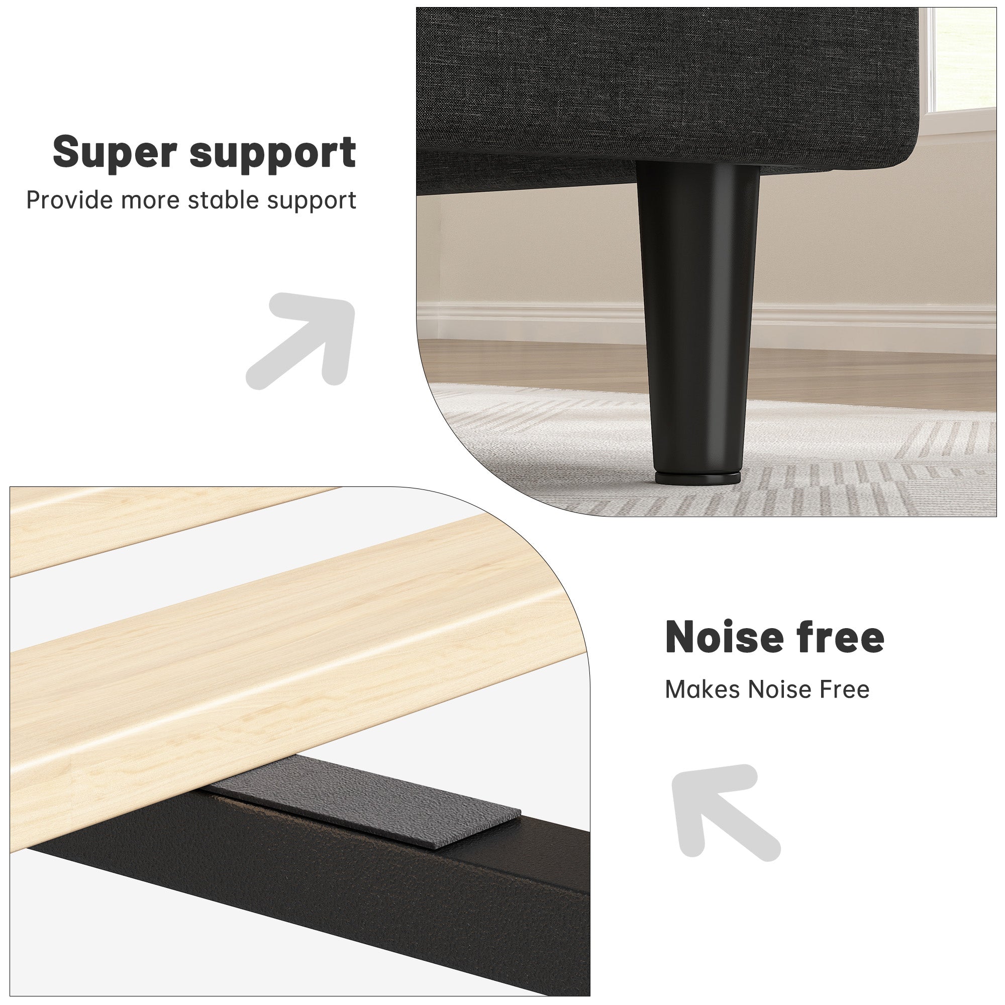 SnHomee Upholstered Bed Frame with Storage Headboard & Charging Station - USB Ports, Adjustable Fabric Headboard, Noise-Free Design, No Box Spring Needed, Back to School Beds On Sale