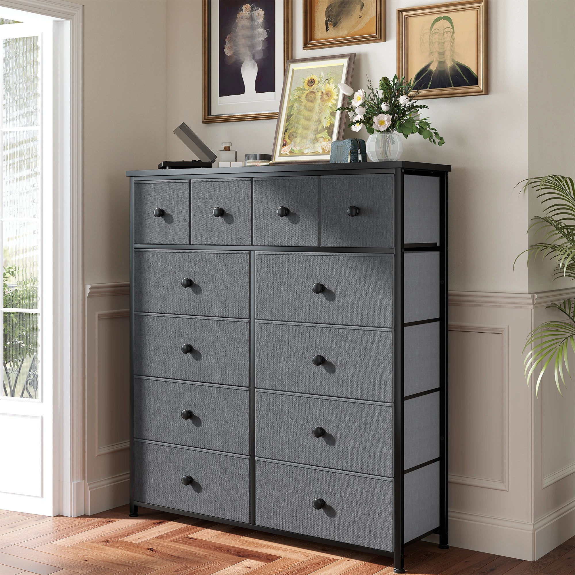 Snhomee 12-Drawer Tall Dresser for Bedroom  - Fabric & Metal Storage Organizer with Wood Top, Anti-Tip Design, Space-Saving, Closet, Entryway, Dorm Furniture, Back to school