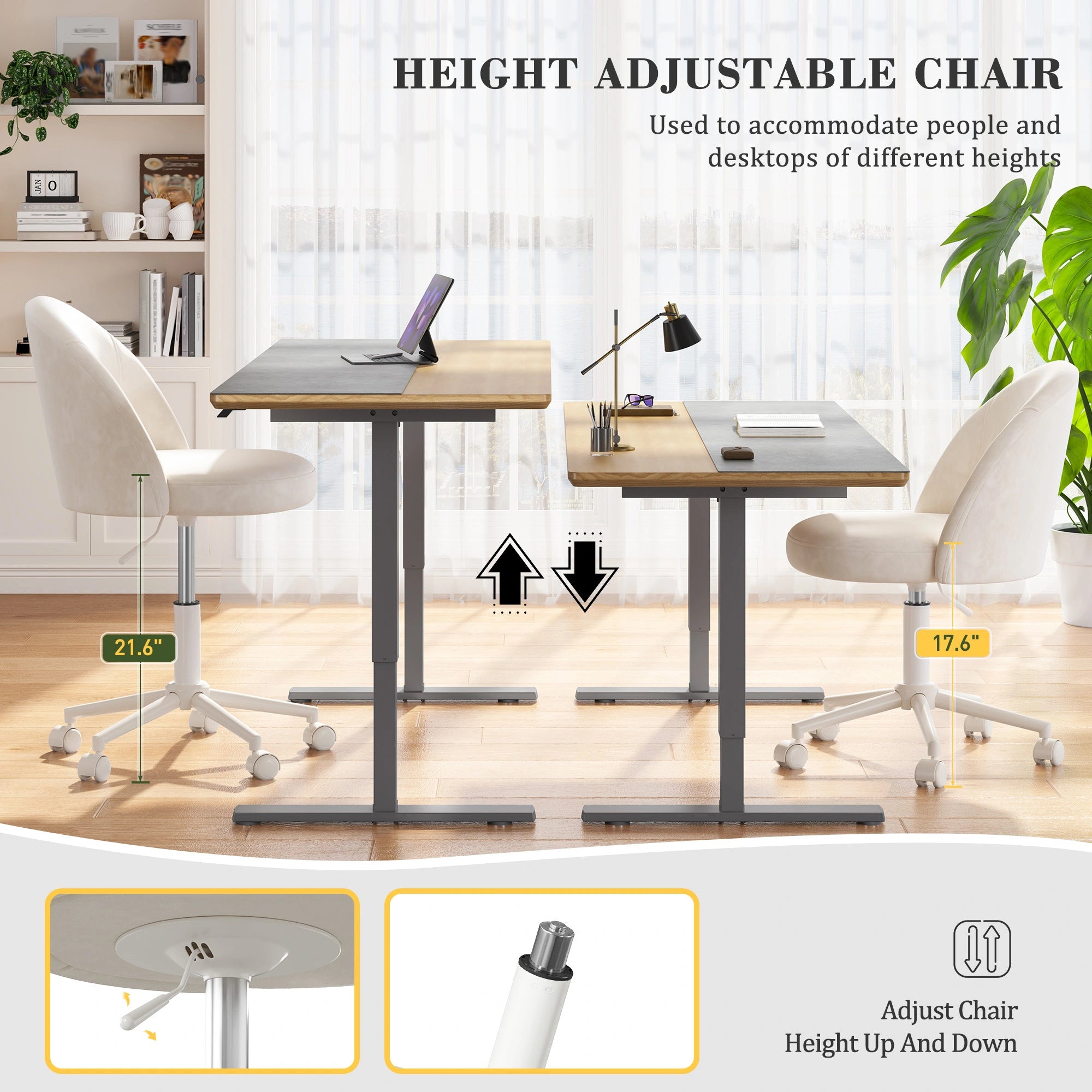 Snhomee Velvet Vanity Chair with Back and Wheels – Adjustable Armless Desk Chair for Bedroom, Office & Vanity