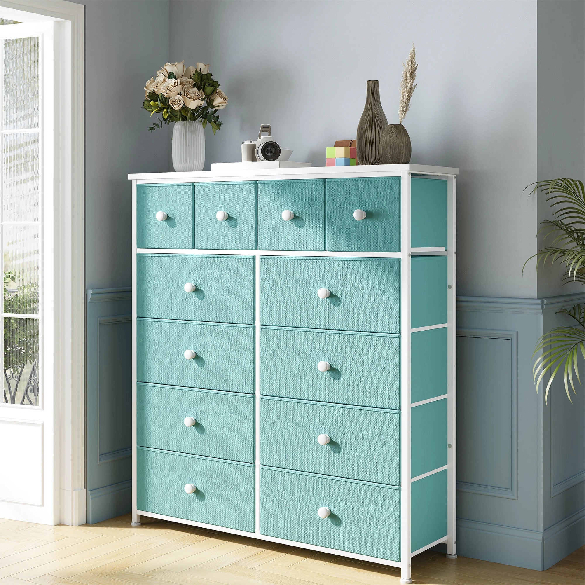Snhomee 12-Drawer Tall Dresser for Bedroom  - Fabric & Metal Storage Organizer with Wood Top, Anti-Tip Design, Space-Saving, Closet, Entryway, Dorm Furniture, Back to school