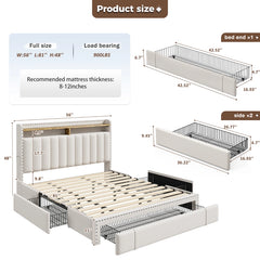 Snhomee Heavy Duty Platform Bed Frame with Storage Drawers - Silent 1200LB Capacity, No Box Spring Needed, Upholstered Headboard
