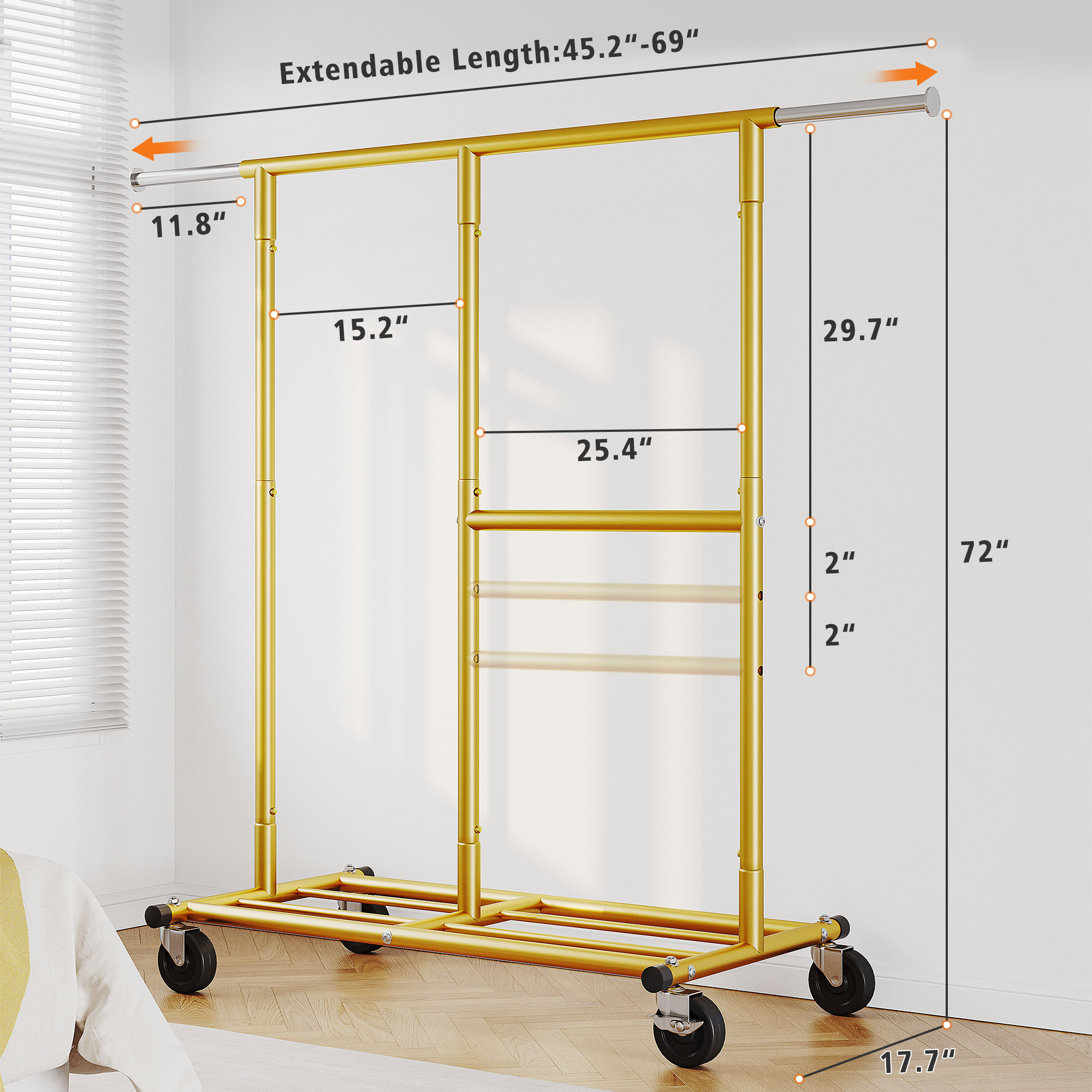 Snhomee Garment Rack with Wheels, Adjustable Height & Width, 298 lbs Heavy-Duty Clothes Rack for Hanging