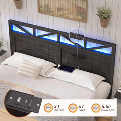 Snhomee 900LBS Bed Frame with 2 Storage Drawers, LED Headboard & Charging Station, Noise-Free, No Box Spring Needed