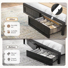 Snhomee Bed Frame with 2 Storage Drawers, LED Headboard & Charging Station,No Box Spring Needed, Noise-Free, Easy Assembly, 900LBS