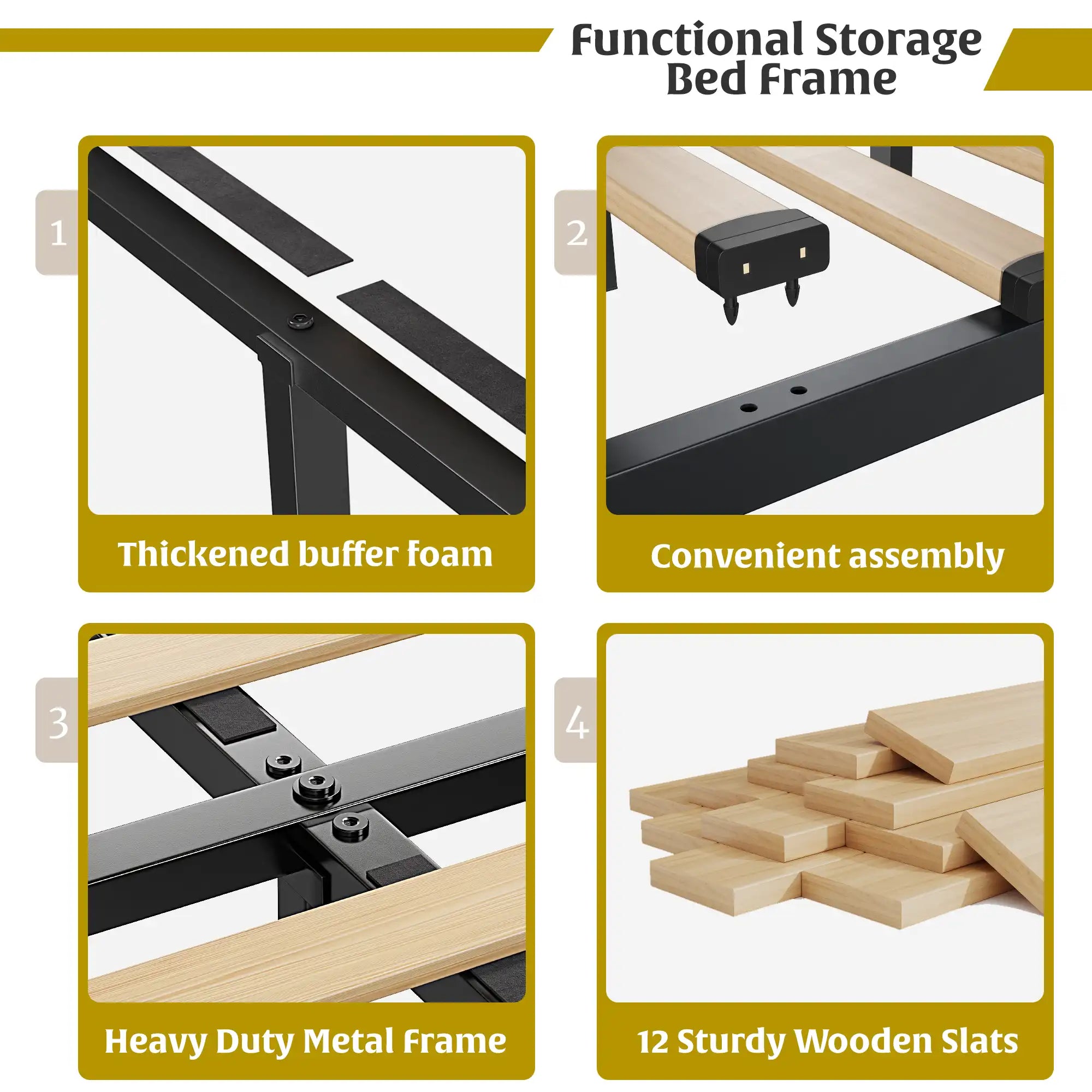 SnHomee Bedroom Frame with 3 Storage Drawers & LED Upholstered Bed Frame with Adjustable Headboard-Bed Frame-Queen-Beige-snhomee