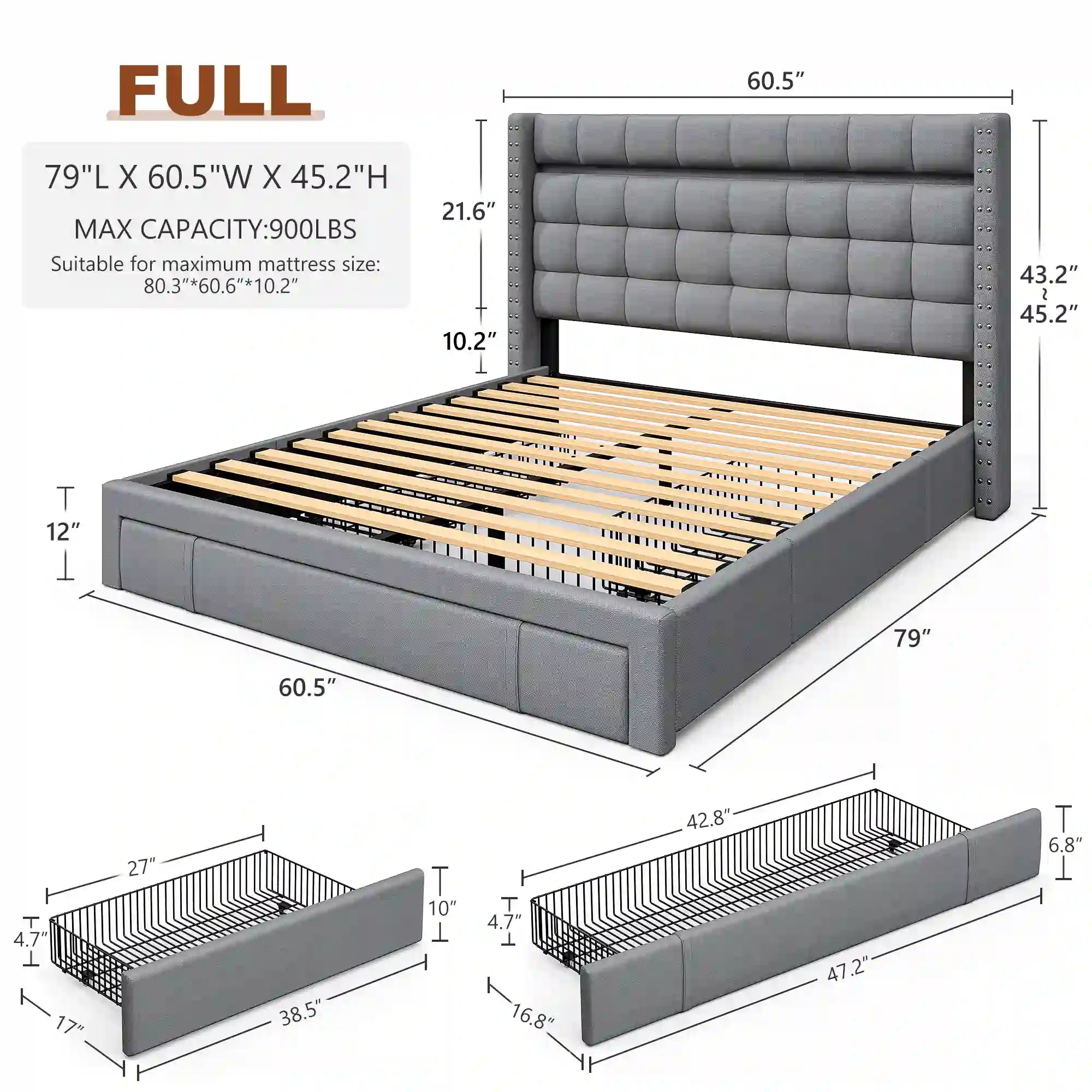 SnHomee Bedroom Frame with 3 Storage Drawers & LED Upholstered Bed Frame with Adjustable Headboard-Bed Frame-Queen-Beige-snhomee