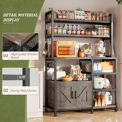 Snhomee 6-Tier Bakers Rack With Outlet, Microwave Stand With Storage Cabinet, 8 Side Hooks & Utility Shelf For Kitchen