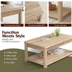 Snhomee Wave-Edge Modern Coffee Table, 39" 2-Tier Center Table for Bedroom Living Room