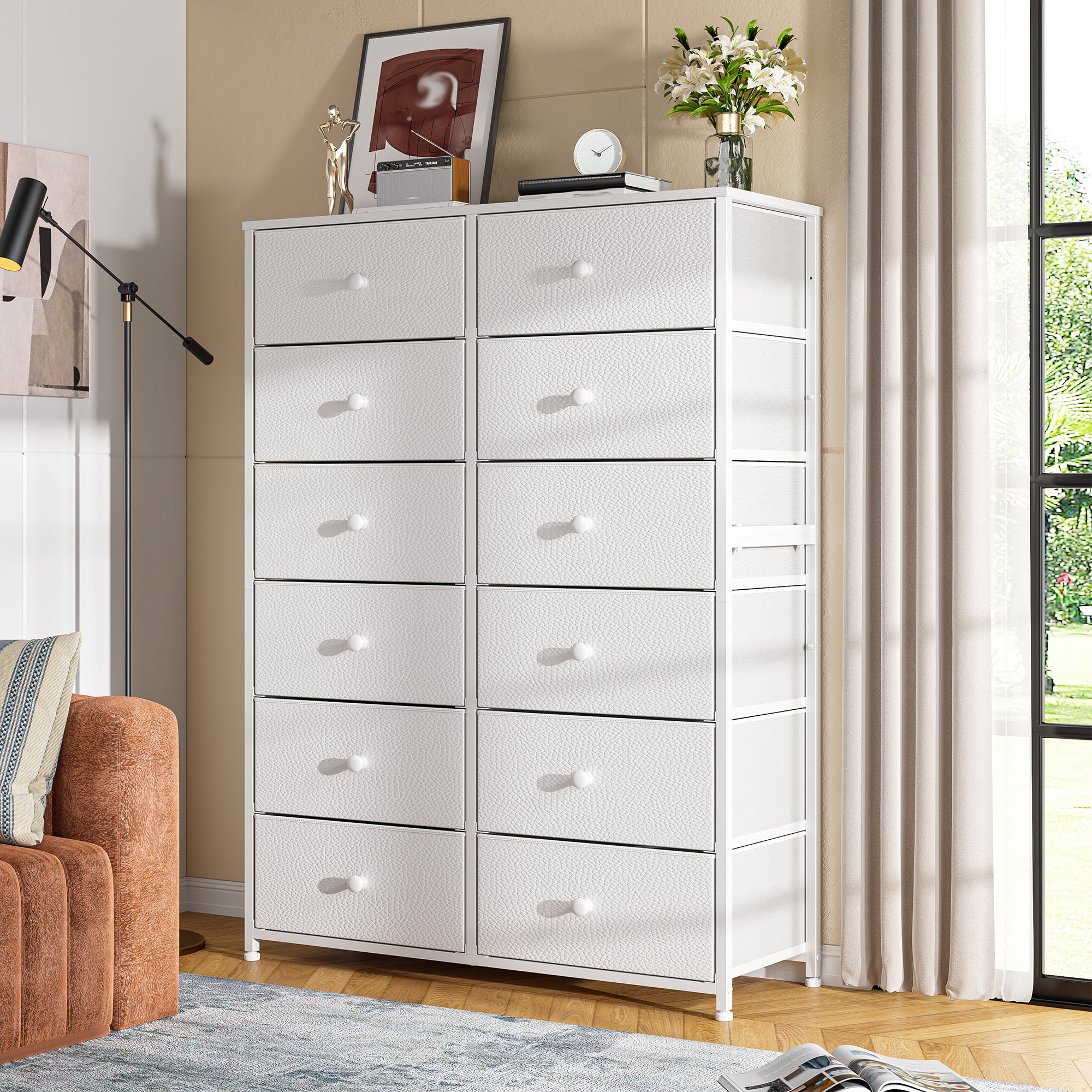 Snhomee Dresser for Bedroom with 12 Drawers, Large Storage Organizer Chest, Large Fabric Dressers & Chest of Drawers with Sturdy Metal Frame, Wood Top, Closet, Entryway, Hallway