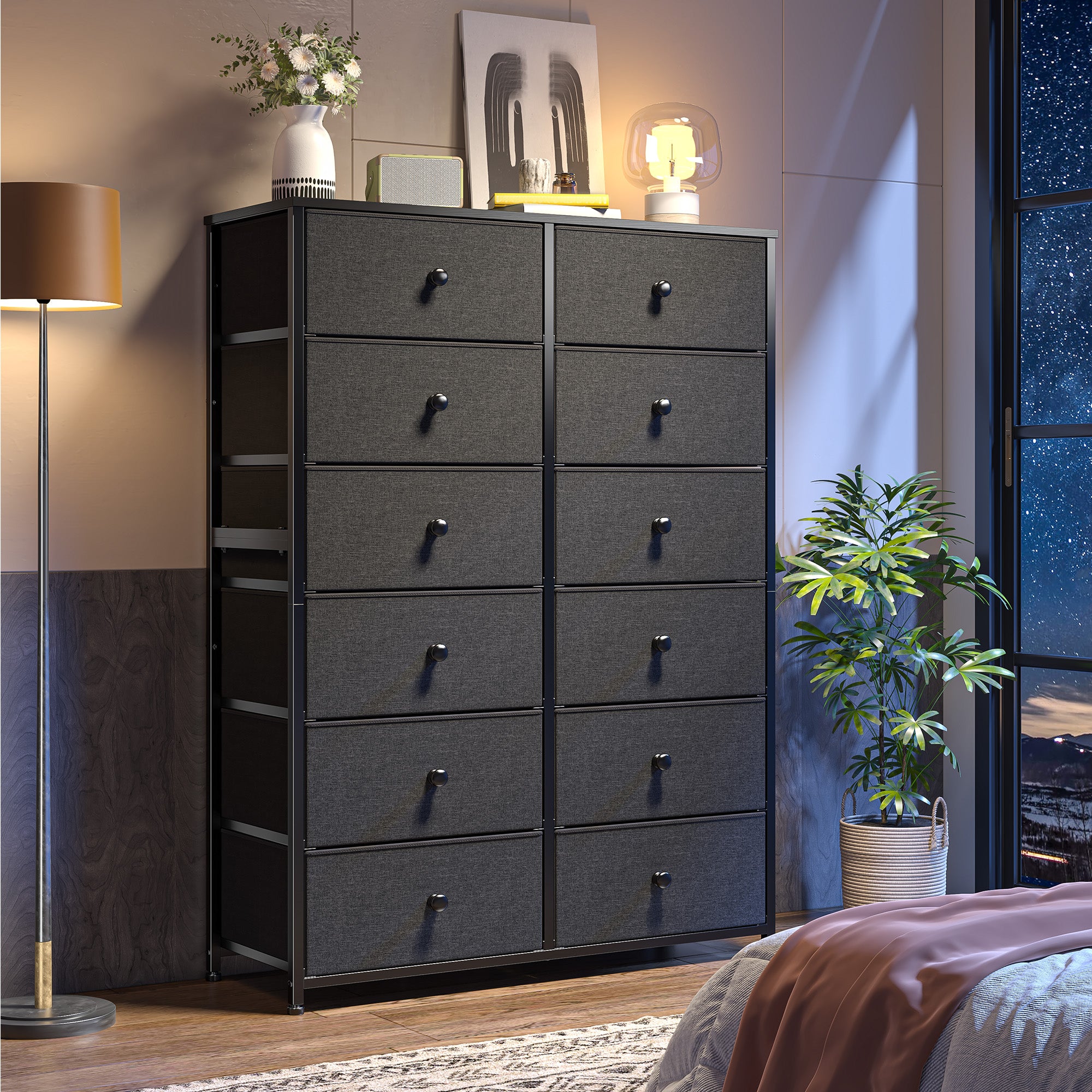 Snhomee Dresser for Bedroom with 12 Drawers, Large Storage Organizer Chest, Large Fabric Dressers & Chest of Drawers with Sturdy Metal Frame, Wood Top, Closet, Entryway, Hallway