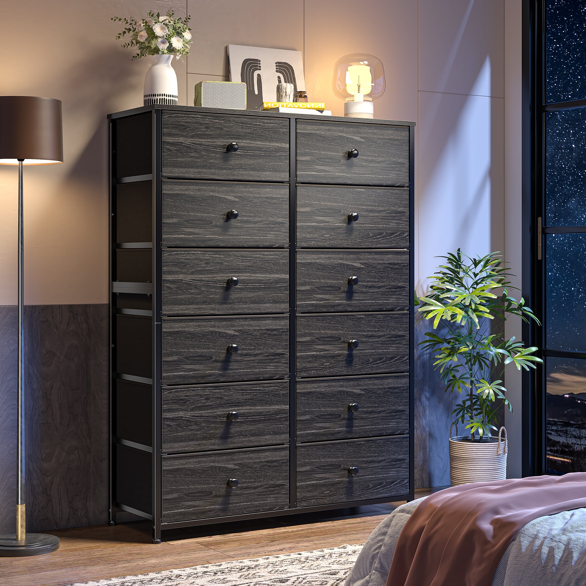 Snhomee Dresser for Bedroom with 12 Drawers, Large Storage Organizer Chest, Large Fabric Dressers & Chest of Drawers with Sturdy Metal Frame, Wood Top, Closet, Entryway, Hallway