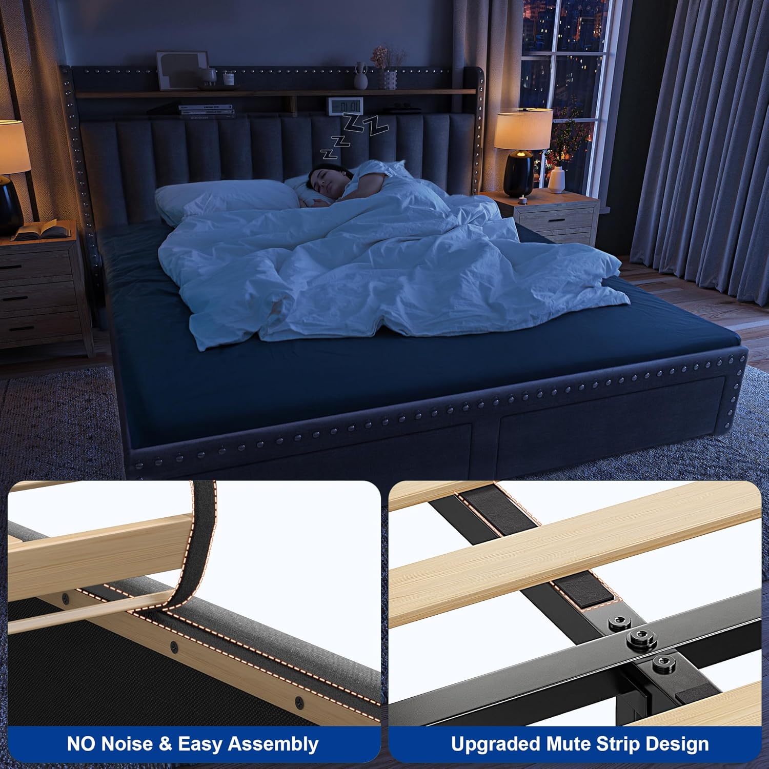 Metal Bed Frame with 2 Storage Drawers & Headboard - 900LBS Capacity, No Noise Design, Padded Platform, No Box Spring Needed, Back to School Beds On Sale