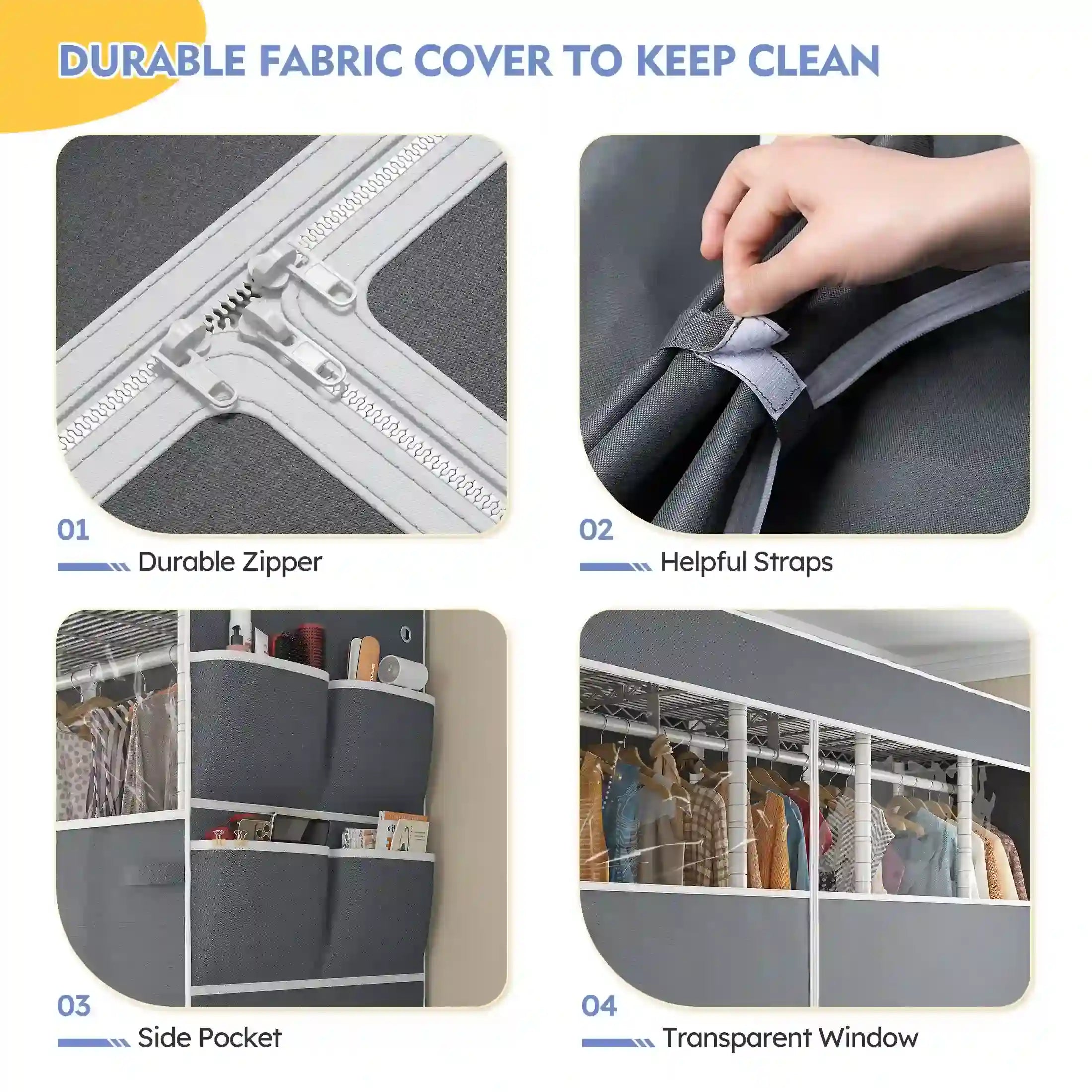 76"W Heavy Duty Clothes Rack with Cover,1150LBS Wardrobe Closet,Adjustable Portable Closet for Bedroom