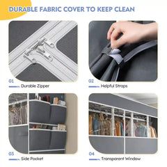 Snhomee 76"W Heavy Duty Clothes Rack with Cover,1150LBS Wardrobe Closet,Adjustable Portable Closet for Bedroom