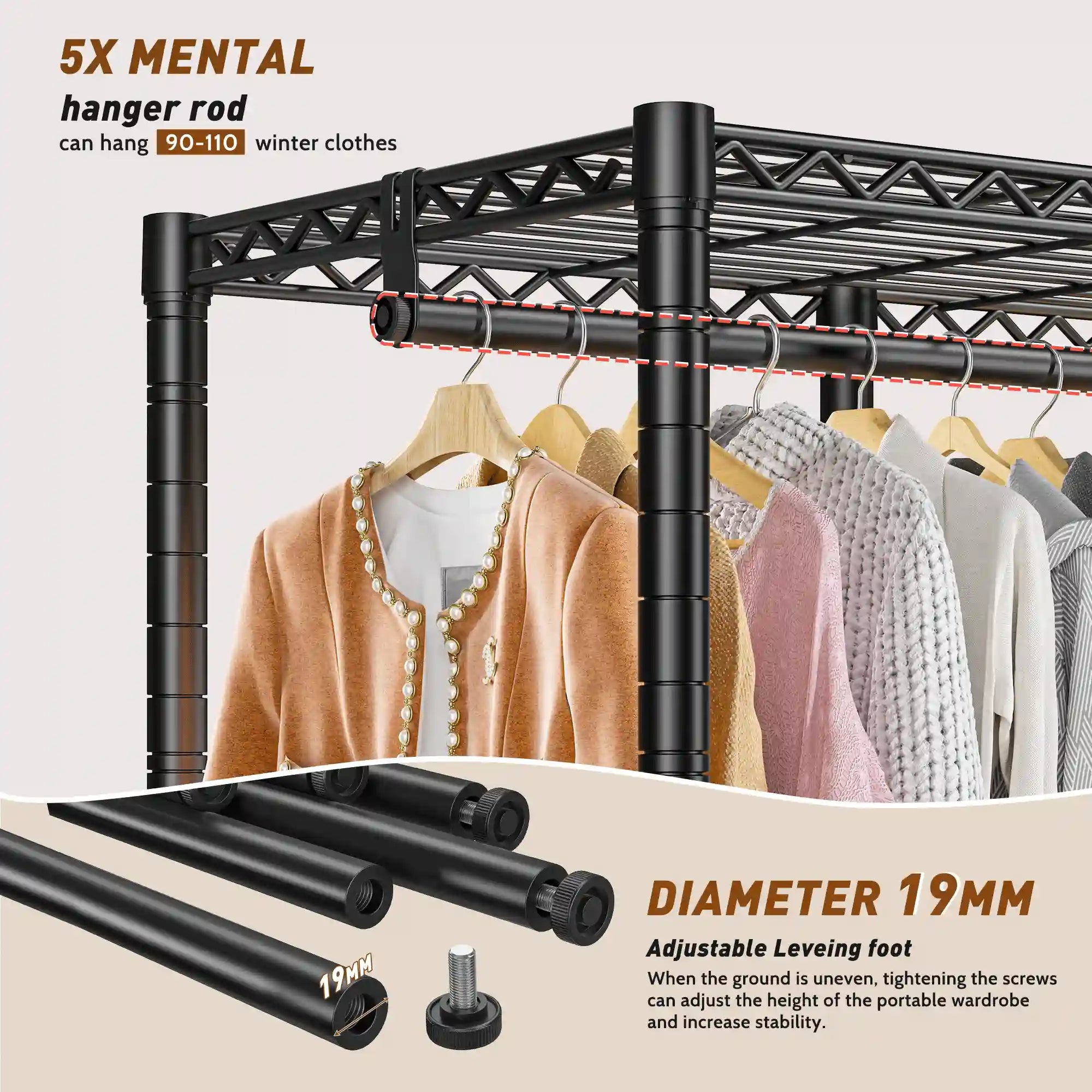metal dress rack Snhomee Heavy Duty Clothes Rack with Wheels, 76" W Large Closet Organizer Shelving Unit, 1150 lbs Adjustable Garment Rack for Bedroom, Black