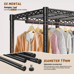 Snhomee 77"H 1150LBS Heavy Duty Freestanding Portable Closet Organizer,Clothes Hanging Rack With Shelves,Garment Rack,Adjustable&Sturdy
