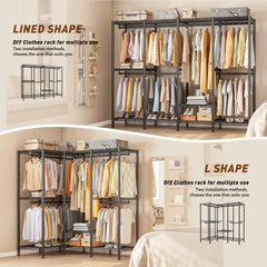 Snhomee 77"H 1150LBS Heavy Duty Freestanding Portable Closet Organizer,Clothes Hanging Rack With Shelves,Garment Rack,Adjustable&Sturdy