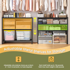 Snhomee 3-Tier Metal Shelving 468LBS,Adjustable Steel Wire Shelving Units,Heavy-duty carbon steel,Storage Rack for Kitchen Pantry Closet Dorm