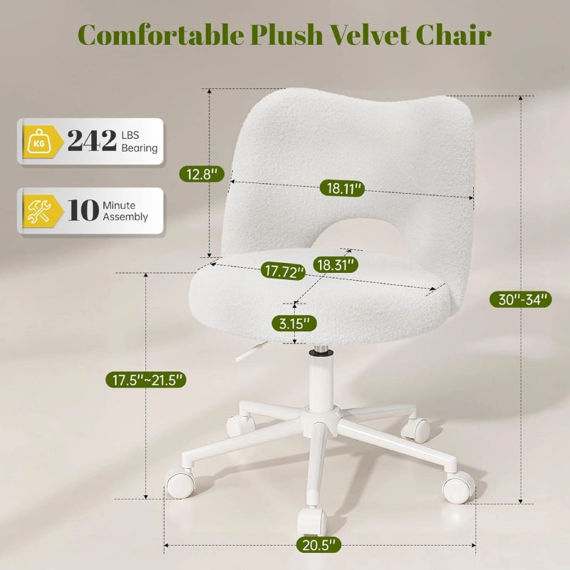AdjustableWhiteVanityChairwithBack
