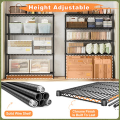 Snhomee Heavy Duty 4 Tier Adjustable Black Steel Wire Storage Shelves, Multipurpose Utility Metal Organizer Rack 35.6"W×16"D×54"H for Garage, Laundry, Bathroom, Kitchen, Pantry & Closet Storage