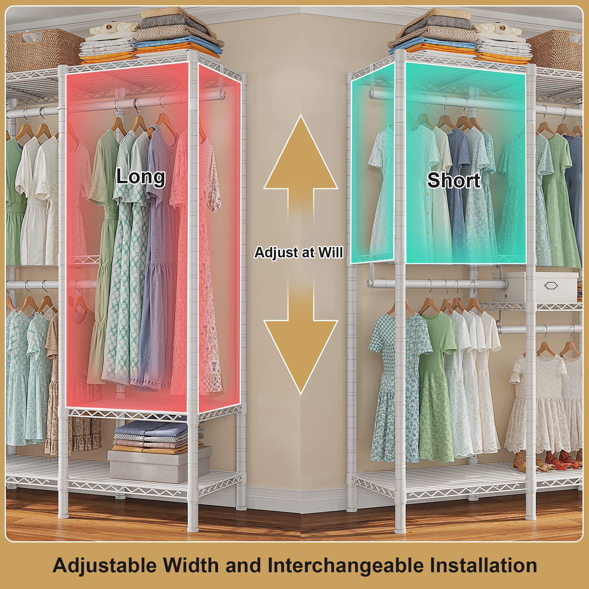 Snhomee 77"H 1150LBS Heavy Duty Clothes Rack With Shelves ,Adjustable Closet Organizer Hanging, Commercial-Grade Metal Frame, Multi-Configurable for Closet/Dorm
