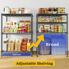 Snhomee 3-Shelf Metal Storage Shelves, 165 LBS Adjustable Wire Shelving, Small Shelving Units for Kitchen, Office, Living Room