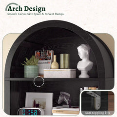 Arched Bookshelf with Fluted Doors,Storage Cabinet with Open & Adjustable Shelves, Versatile Cupboard for Living Room&Bedroom& Dining Room