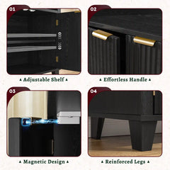 Arched Bookshelf with Fluted Doors,Storage Cabinet with Open & Adjustable Shelves, Versatile Cupboard for Living Room&Bedroom& Dining Room