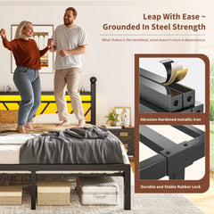 Snhomee Metal Bed Frame with LED Light Headboard & Outlet, Noise-Free Design, Under-Bed Storage for Bedroom