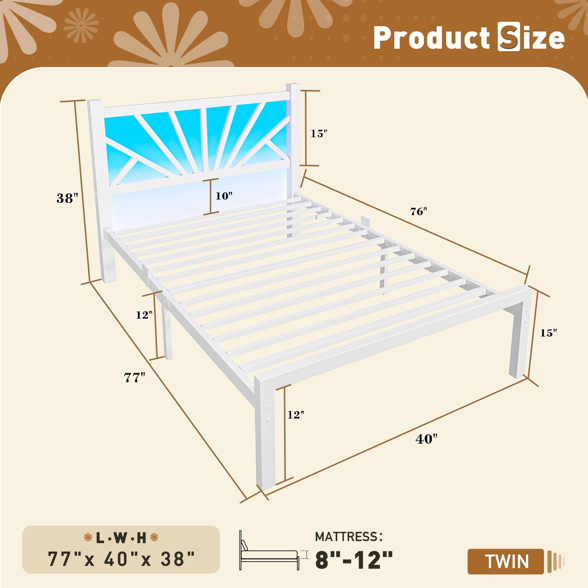 Snhomee Metal Bed Frame with LED Backlight, Storage Space, 1800lbs Weight Capacity & Quiet Structure