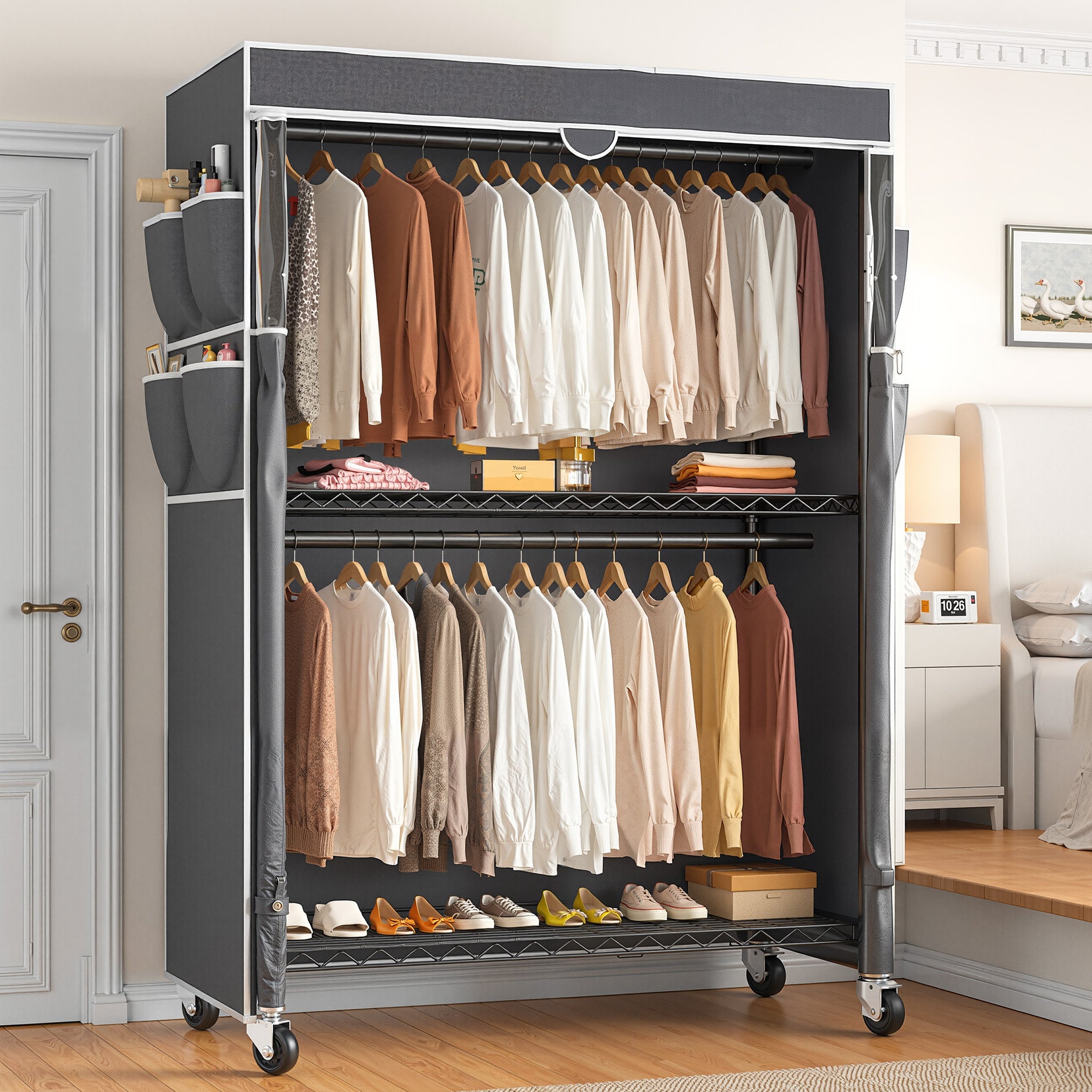 Heavy Duty Clothes Rail Raybee 90.6" W Clothes Rack With Cover Heavy ...