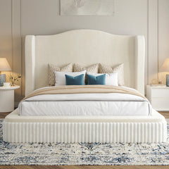 Snhomee 49" Cloud Bed Frame with Extra High Wingback Headboard,Soft Shimmering Fabric & Thick Corduroy Design for Stability, No Box Spring Needed, Easy Assembly
