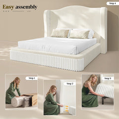 Snhomee 49" Cloud Bed Frame with Extra High Wingback Headboard,Soft Shimmering Fabric & Thick Corduroy Design for Stability, No Box Spring Needed, Easy Assembly