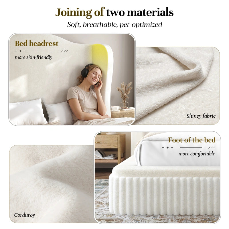 Featuring an extra tall wingback headboard, this upholstered bed frame wraps around the sides for a more enclosed, cozy feel and added support.