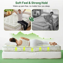 Snhomee Mattress Topper, Thick Design for Back Pain Relief, Bamboo Viscose Pillow Top, Cooling for Hot Sleepers, 1200GSM Down Fill