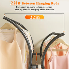 Double Rod Clothes Hanger Rack, Metal Rolling Clothing Rack With Wheels, 52"W x 20"D x (63"-69")H, Gold/Black-Gold-snhomee