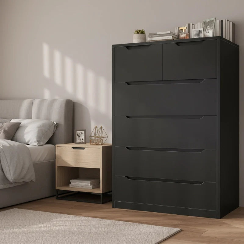 Living Roon Drawer Snhomee Chest of Drawers for Bedroom, 6 Drawers Modern Storage Cabinet ...