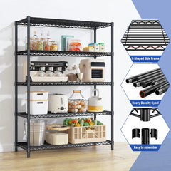 Snhomee 5-Tier Metal Wire Storage Shelves, 1100LBS Heavy Duty Adjustable Commercial Rack for Pantry Kitchen Garage Dorm Warehouse