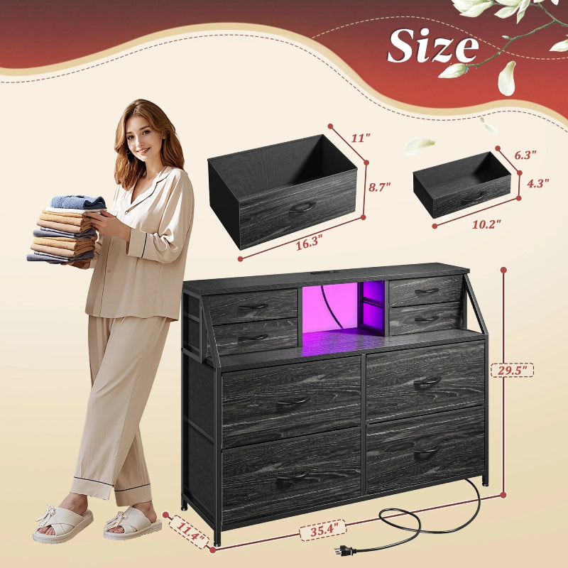 fabric pouch size details display, with a woman standing beside for height comparison