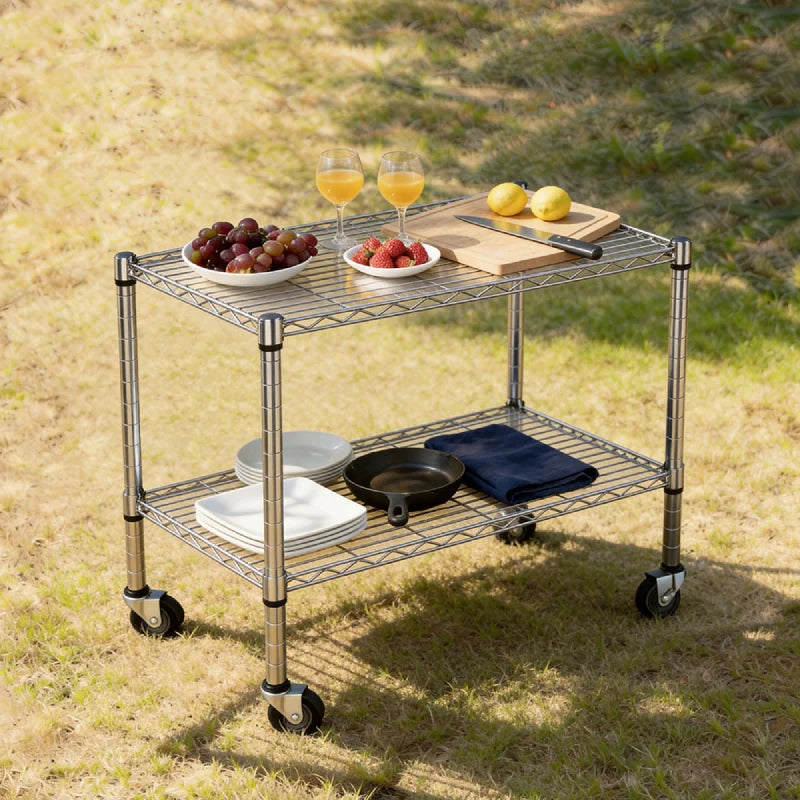 Snhomee 35.4" W 2-Tier Wire Shelving Unit with Wheels & Gaskets, Height Adjustable Metal Storage Rack for Kitchen, Bathroom, Living Room, Patio & Backyard Outdoor Use