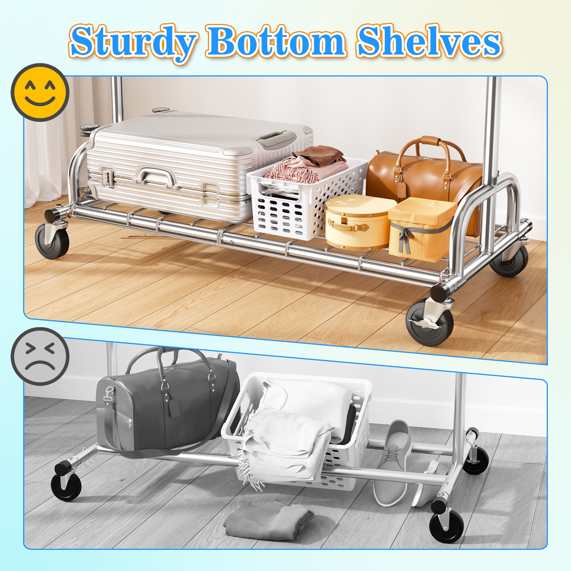Snhomee 75"W 485LBS Clothes Rack, Metal Garment Rack With Wheels, Adjustable  Rolling Clothing Rack,  Portable Clothes Rack For Dorm