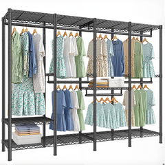 Snhomee 76"W 1100LBS Heavy Duty Clothing Rack with Shelves Metal Clothes Hanger Rack for Hanging Clothes-Home Storage > Clothes Rack-Black-snhomee