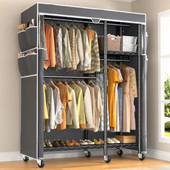 Snhomee 78.7"H Clothing Rack with Cover,Rolling Garment Rack for Bedroom,Portable Closet with Wheels