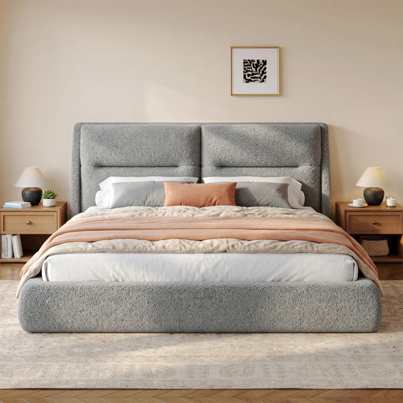 Snhomee Cloud Bed Frame with 12" Double-Layer Headboard,360° All-Cushioned Foam Soft Frame, Soft Bed Frame for Bedroom