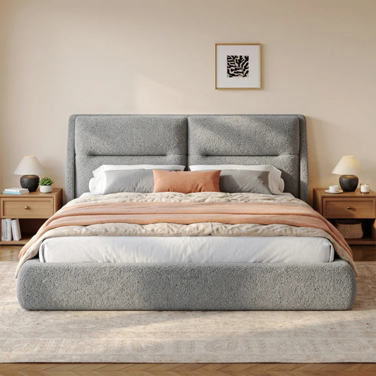 Snhomee Cloud Bed Frame with 12" Double-Layer Headboard,360° All-Cushioned Foam Soft Frame, Soft Bed Frame for Bedroom 800