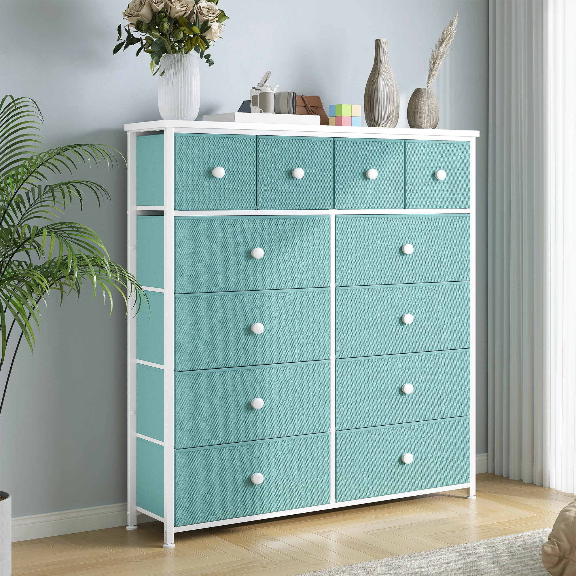 Snhomee 12-Drawer Tall Dresser for Bedroom  - Fabric & Metal Storage Organizer with Wood Top, Anti-Tip Design, Space-Saving, Closet, Entryway, Dorm Furniture, Back to school