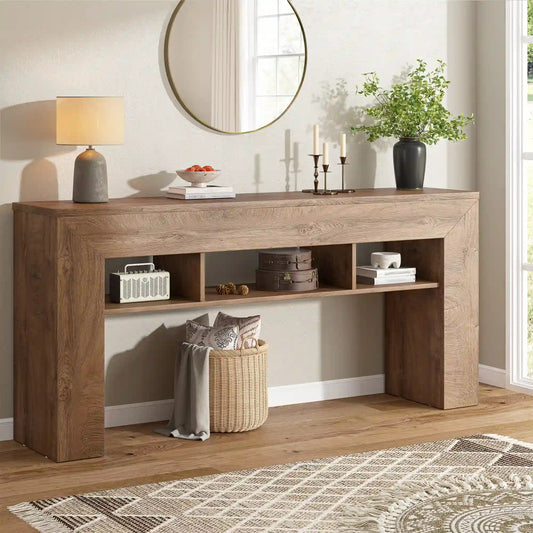 Snhomee 63"W Entryway Table For Entryway, Console Table With Extra Storage Shelves, Wooden Sofa Table, For Living Room, Entrance, Foyer 2000