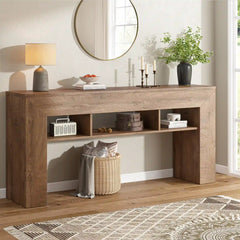 Snhomee 63"W Entryway Table For Entryway, Console Table With Extra Storage Shelves, Wooden Sofa Table, For Living Room, Entrance, Foyer