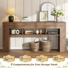 Snhomee 63"W Entryway Table For Entryway, Console Table With Extra Storage Shelves, Wooden Sofa Table, For Living Room, Entrance, Foyer