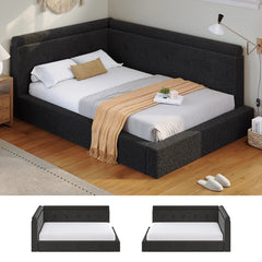 Snhomee Corner Bed Frame 360° Cushioned L-Shaped Daybed,Reversible Left or Right,5.7in Thick Headboard,882 lbs,No Box Spring